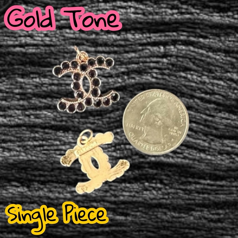 Single Piece Black Rhinestone Logo Chanel Gold Tone Zipper Pull Charm